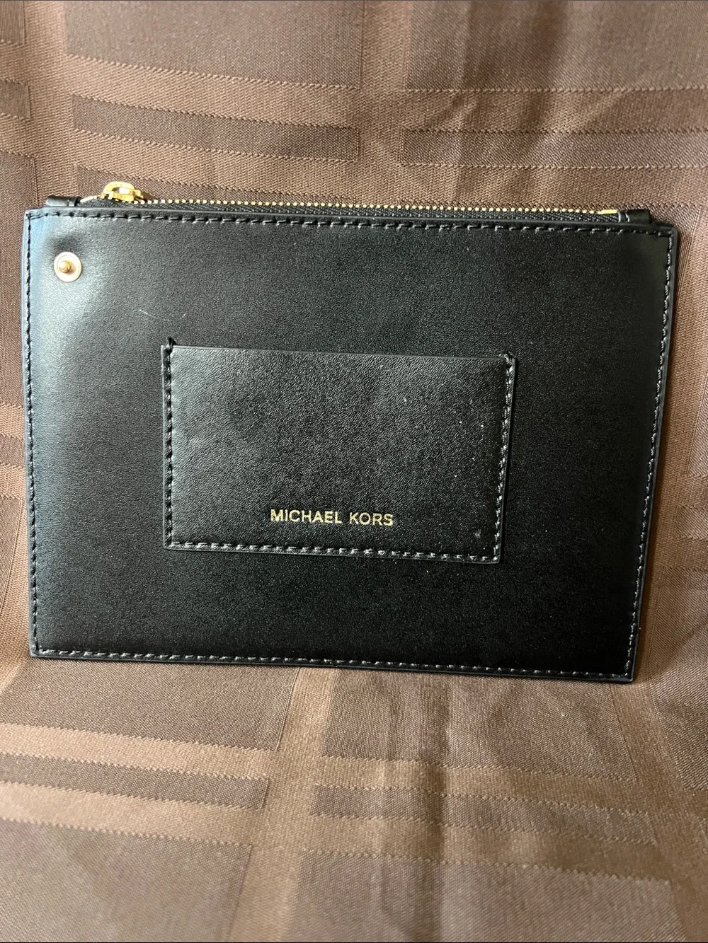 Michael Kors Black Leather Zip Card Pouch with Gold Hardware